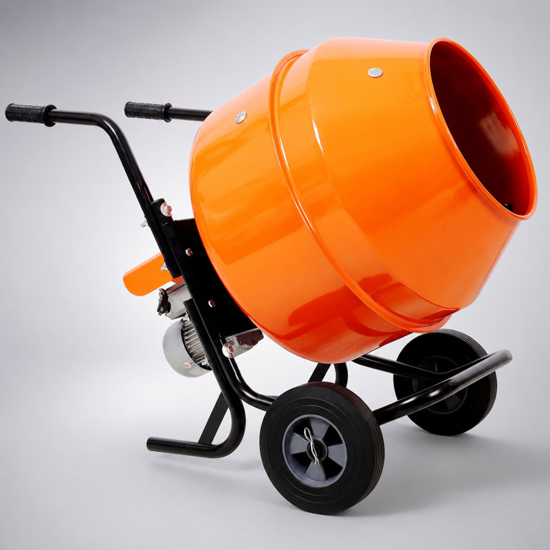 5 Cu Ft Portable Cement Mixer with 1/2HP Motor, 115V, Two 10 Inch Wheels, Orange