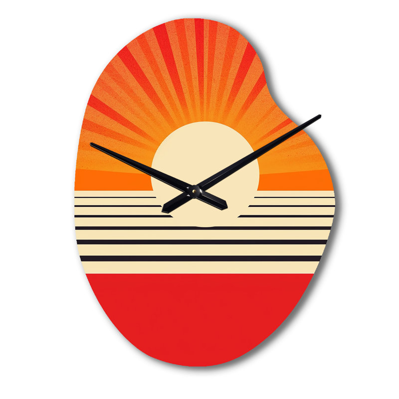Minimal Geometric Orange Bold Sunset VI - Pear Shape Large Abstract Geometric 3D Wall Clock, Large
