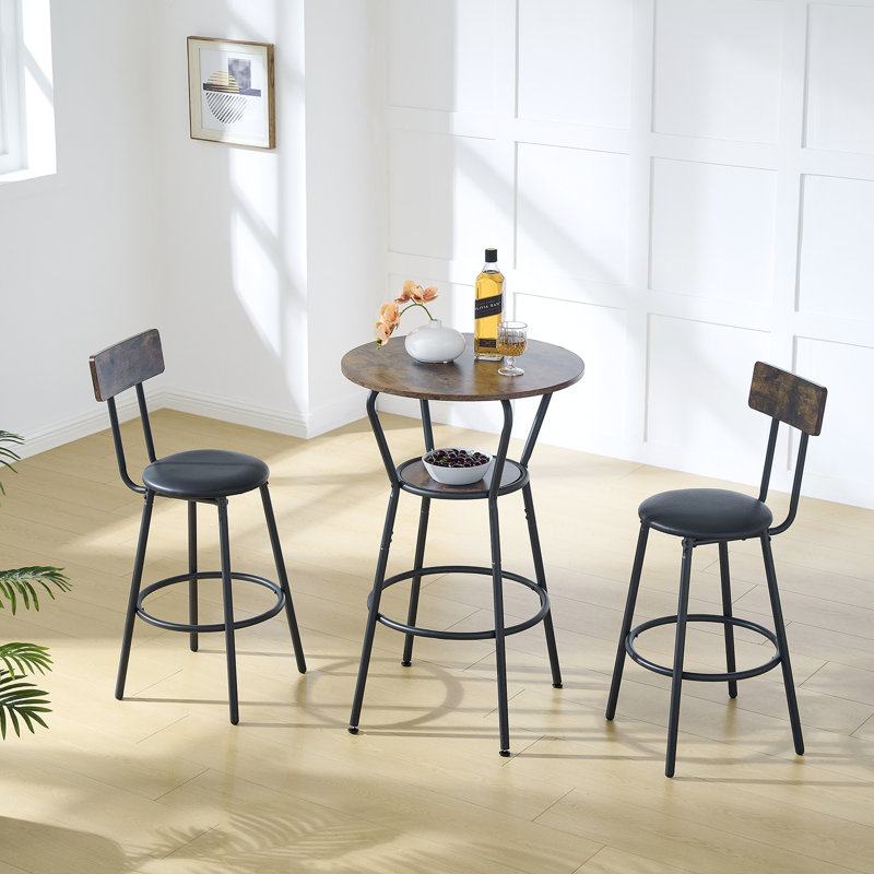 Table ronde rustique brun, structure en métal et plateau en bois, avec tabourets, idéal pour les tabourets de table de salle à manger brun, matériaux principaux, tablette de 24,73 po de large