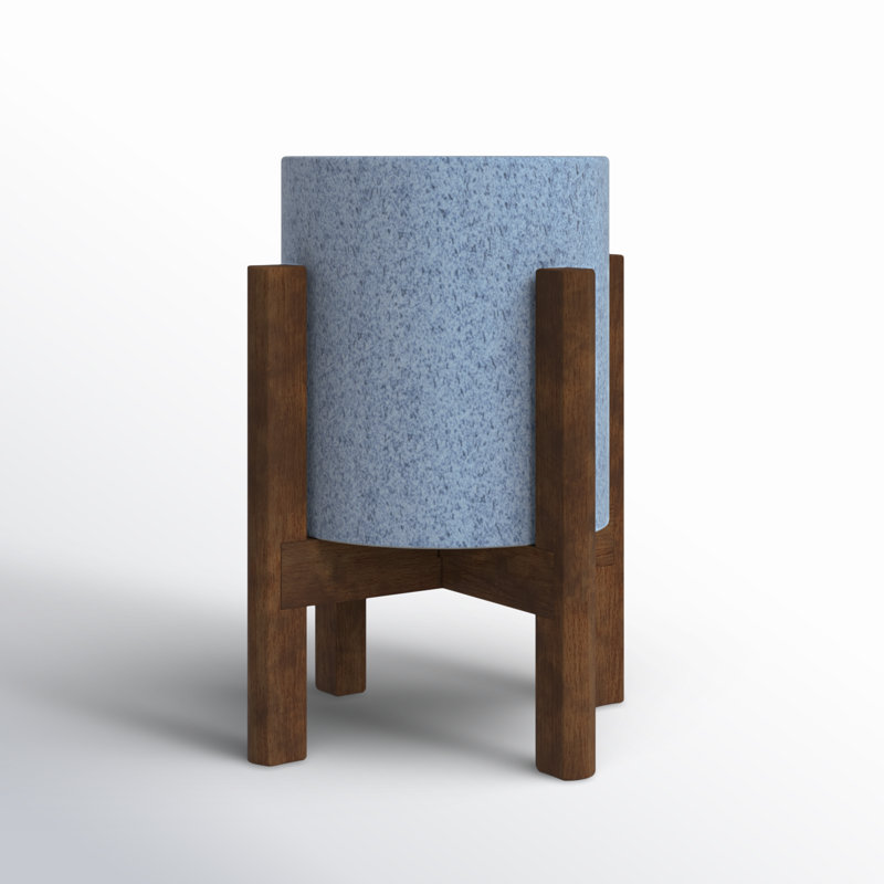 Pot à fleurs en bois Akachi, Bleu ciel / noyer, H 5,7 po x l 5,5 po x P 5,5 po