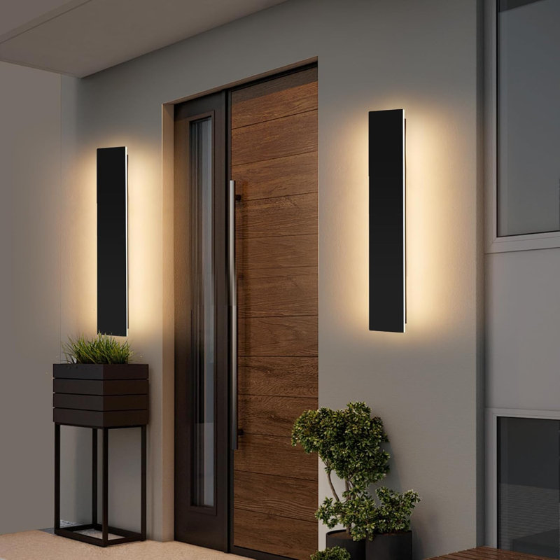 24 " Modern Black Waterproof LED Linear Outdoor Wall Sconce for Exterior Porch or Garden, 1.57" H x 24" W x 2.36" D