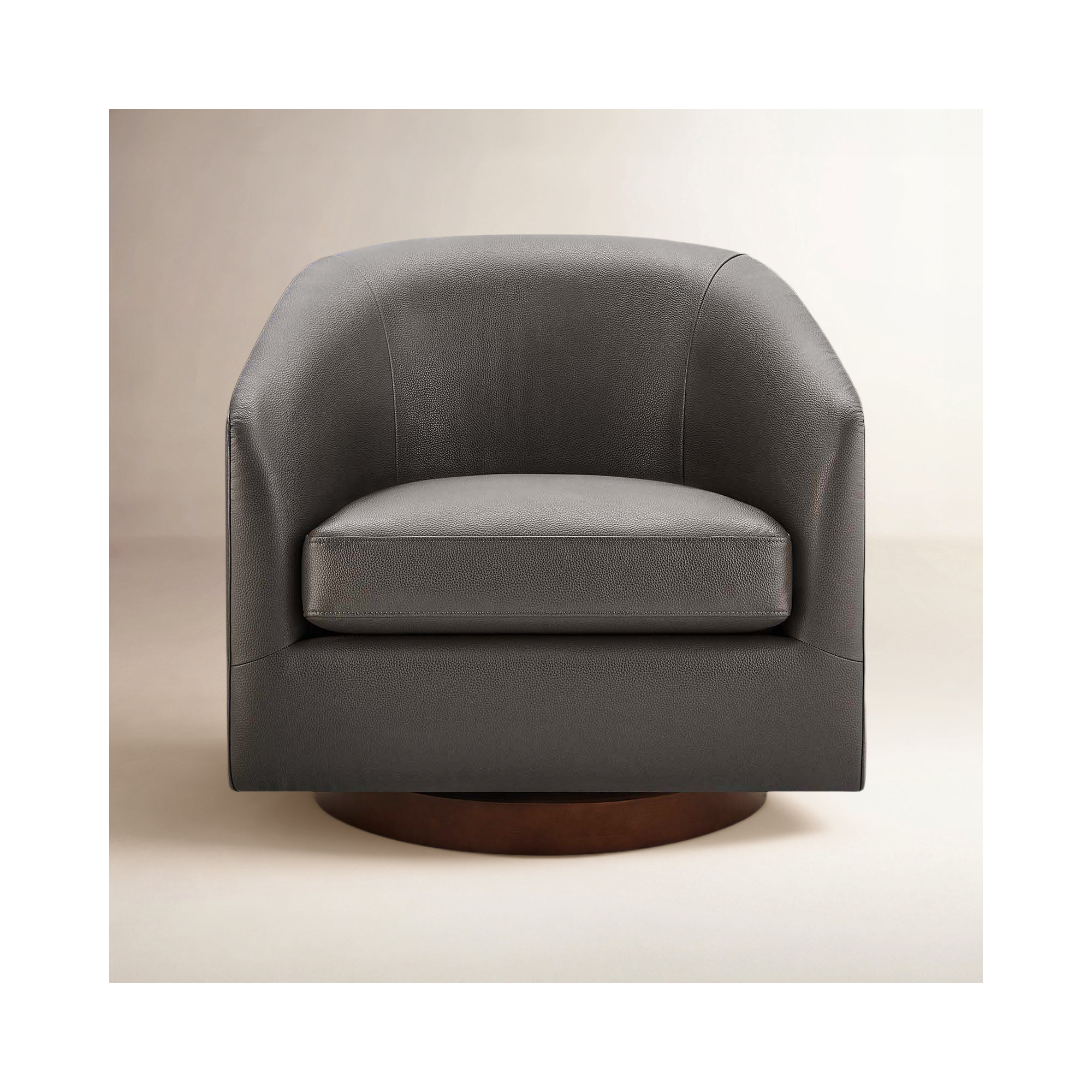 Bennett Vegan  Leather Swivel Barrel Chair, Charming Charcoal Vegan Leather