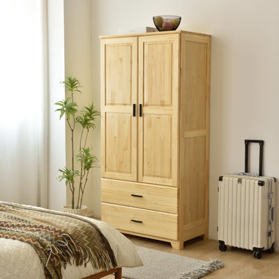 Zulfa Better Home Products Pine Wood Closet with Raised Doors and 2-Drawers by Red Barrel Studio