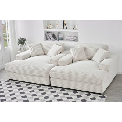 Canapé rembourré en bois de velours côtelé l 107,2 po avec 4 coussins