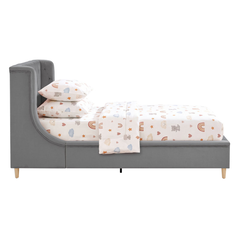 Lit plateforme tapissier en velours, Gris, Twin