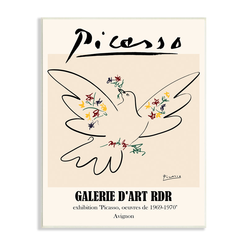 Oiseau colombe de paix classique Picasso abstrait - impression d'art graphique, H 15 po x l 10 po, Bois