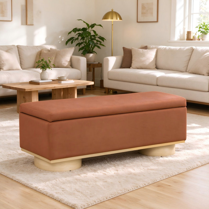 Faux Fur Upholstered Storage Bench, Brown