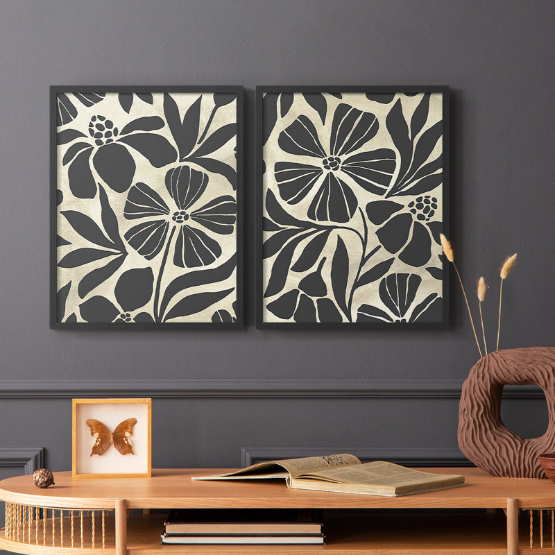 Linocut Garden I-Premium, impression encadrée - prête à être accrochée - aucun clou requis - aucun clou requis