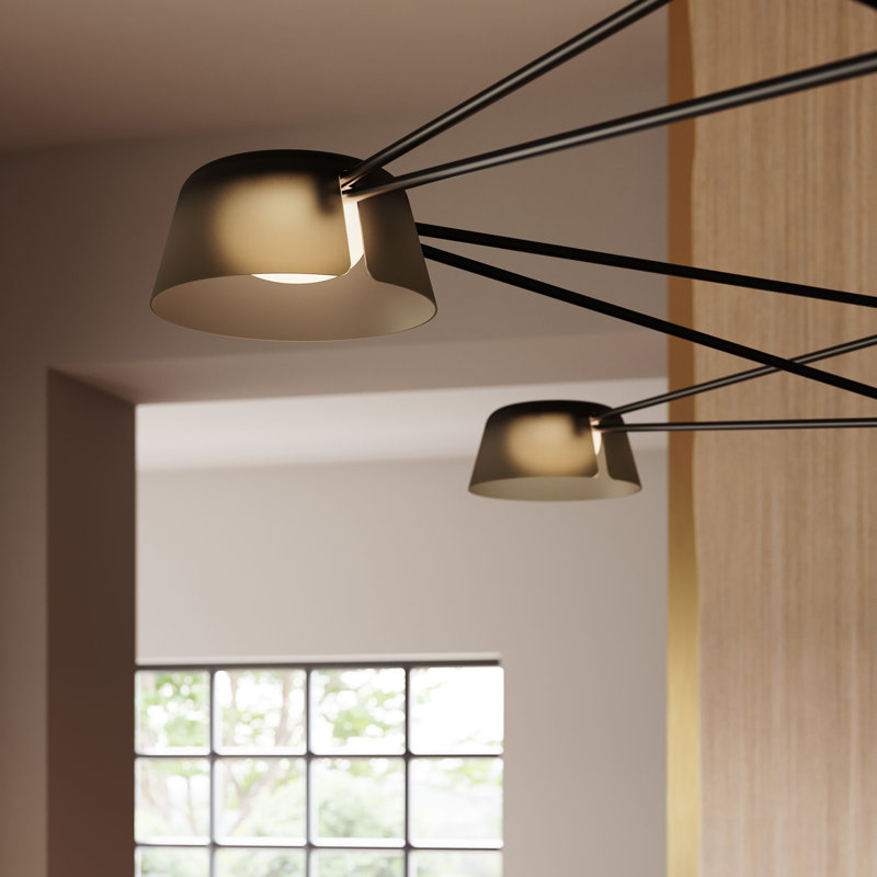 Ray 6 - Light LED Chandelier, Oxide Red, Smoked Etched