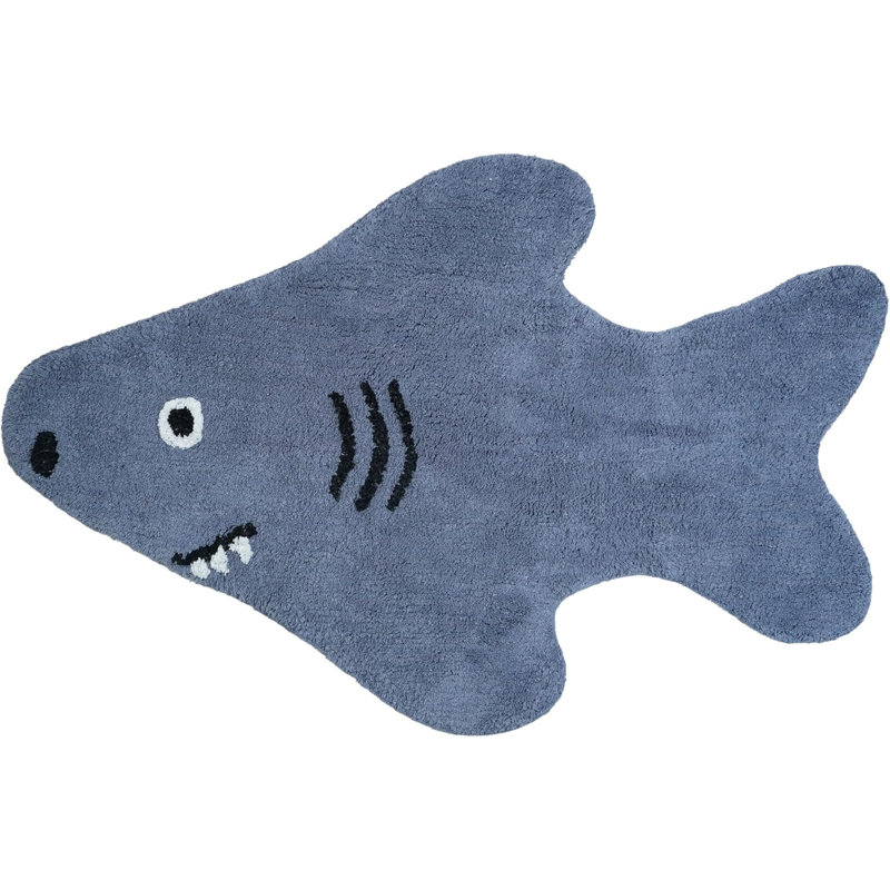 2' X 4' Dark Blue And White Shark Youthful Washable Area Rug