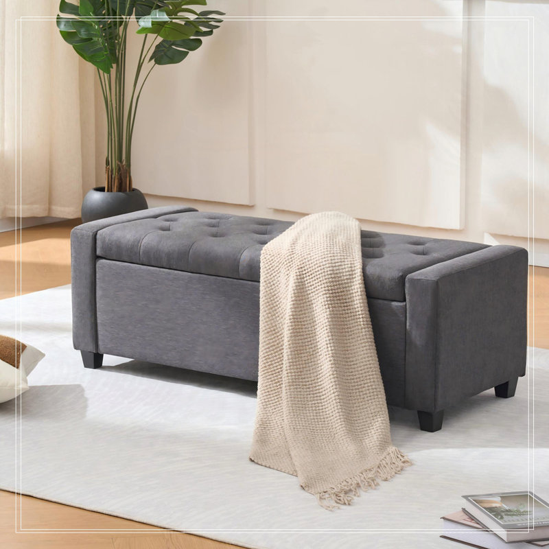 48" Storage Bedroom Bench, Grey
