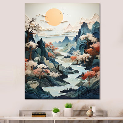 " Minimalism Japanese River Mountain Scenery "