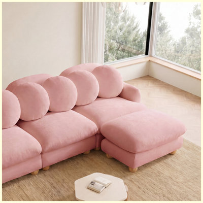Modular Sectional Sofa Chenille Upholstered Deep Seat Solid Wood Frame Couch, Pink for Living Room, Bedroom, Apartment