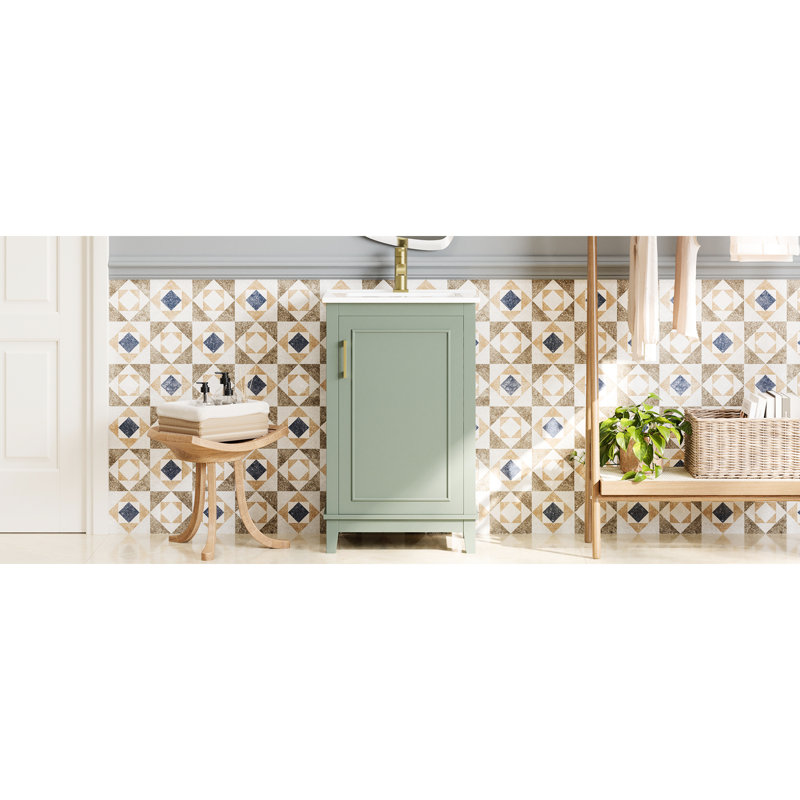 Meuble-lavabo de salle de bain 20 po, lavabo en céramique, peu encombrant, tablettes doubles de 20 po avec lavabo, conception compacte, rangement généreux