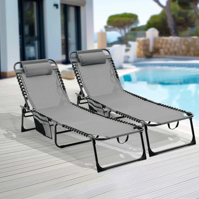 Outdoor Folding Chaise Lounge Chair with 4-Position Reclining Back & Mesh Seat for Patio & Pool