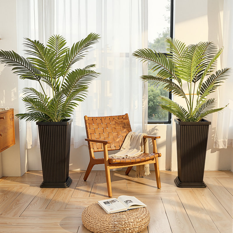Pot de fleurs conique en plastique de 61 cm de hauteur (lot de 2) avec soucoupe de drainage, pot carré d'intérieur et d'extérieur pour porche, terrasse et jardin