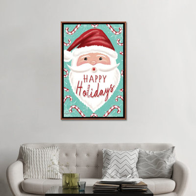 «Happy Holidays Candy Cane Santa», reproduction d'art sur toile encadrée