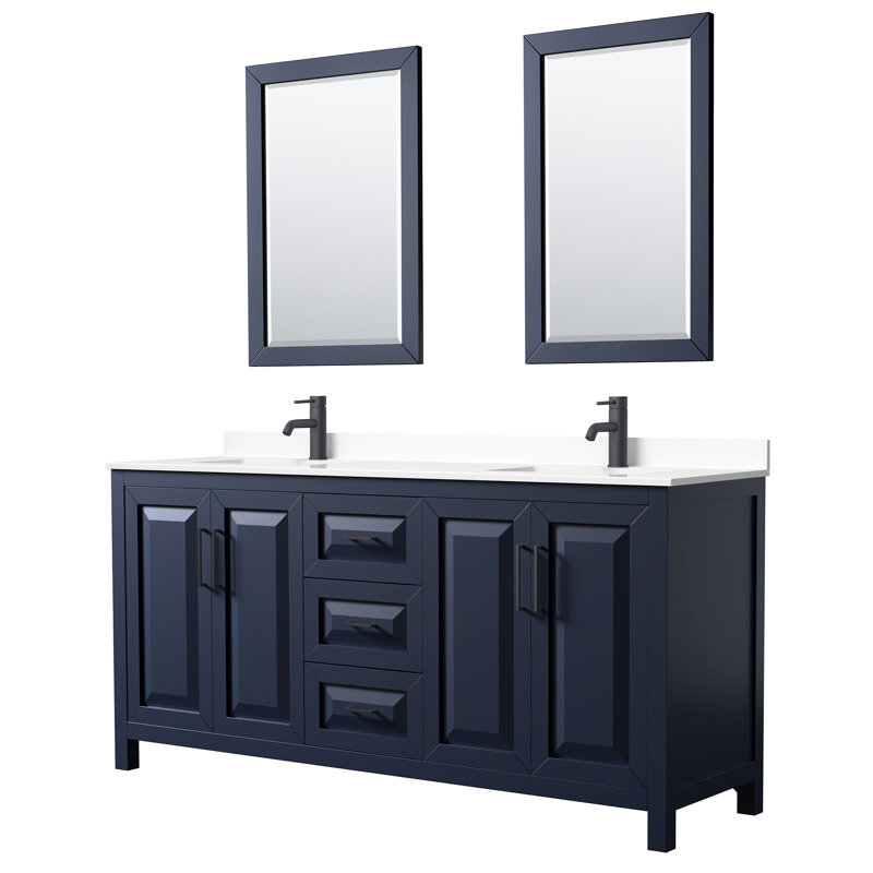 Daria 72'' W Double Vanity, Matte Black, Dark Blue, White Cultured Marble