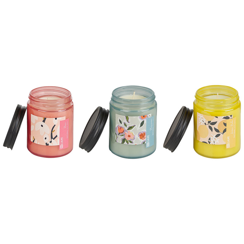 Scented Jar Candle, Pink/Blue/Yellow, Floral/Plant