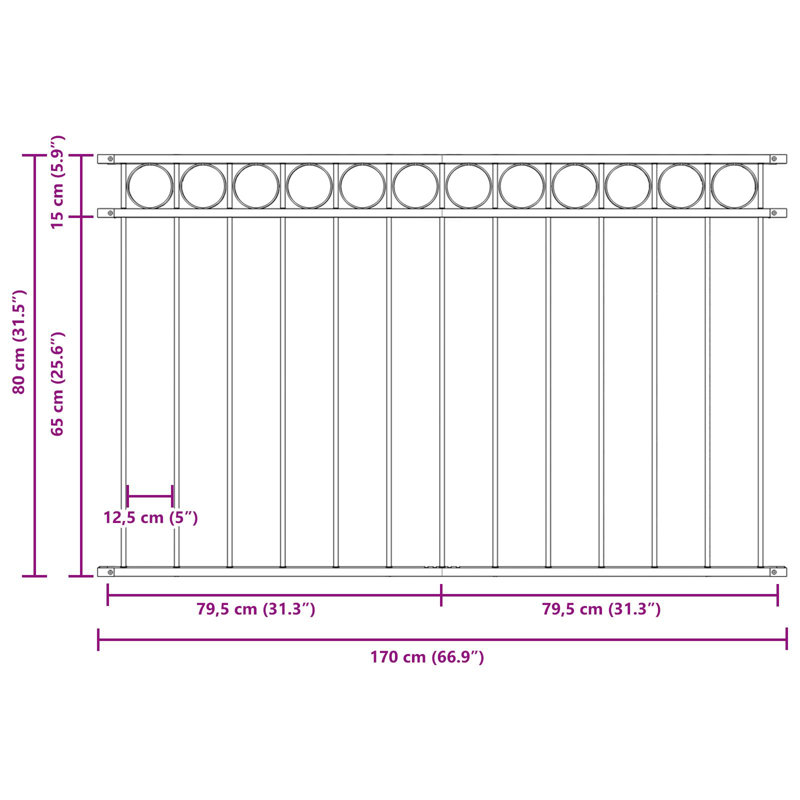 80cm H x 170cm W Steel Border Fencing