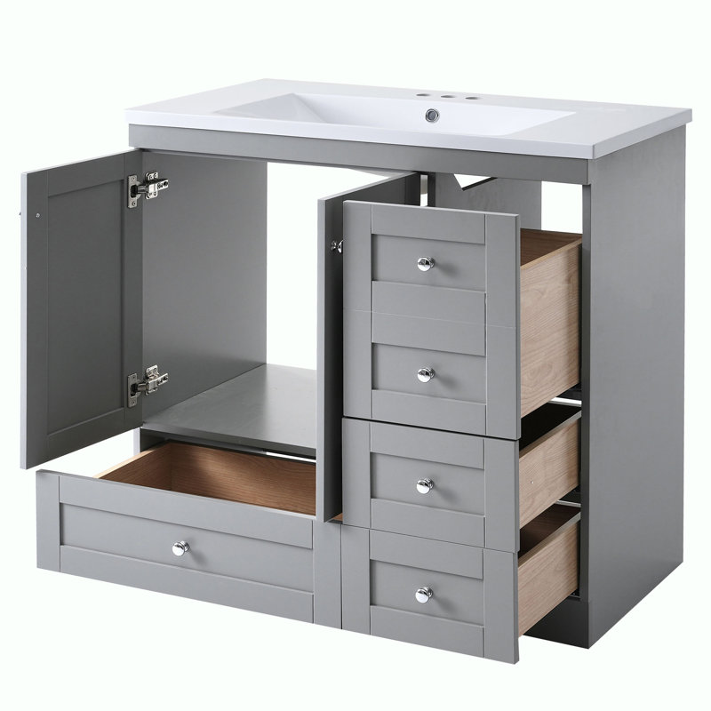 Meuble-lavabo sur pied de 36 po avec lavabo style Shaker, Gris
