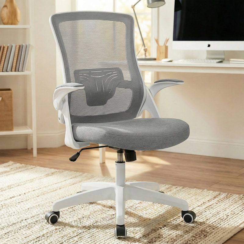 Chaise d'ordinateur Neeya ergonomique Home Ofiice, Gris, Sans repose-tête, Base en acier