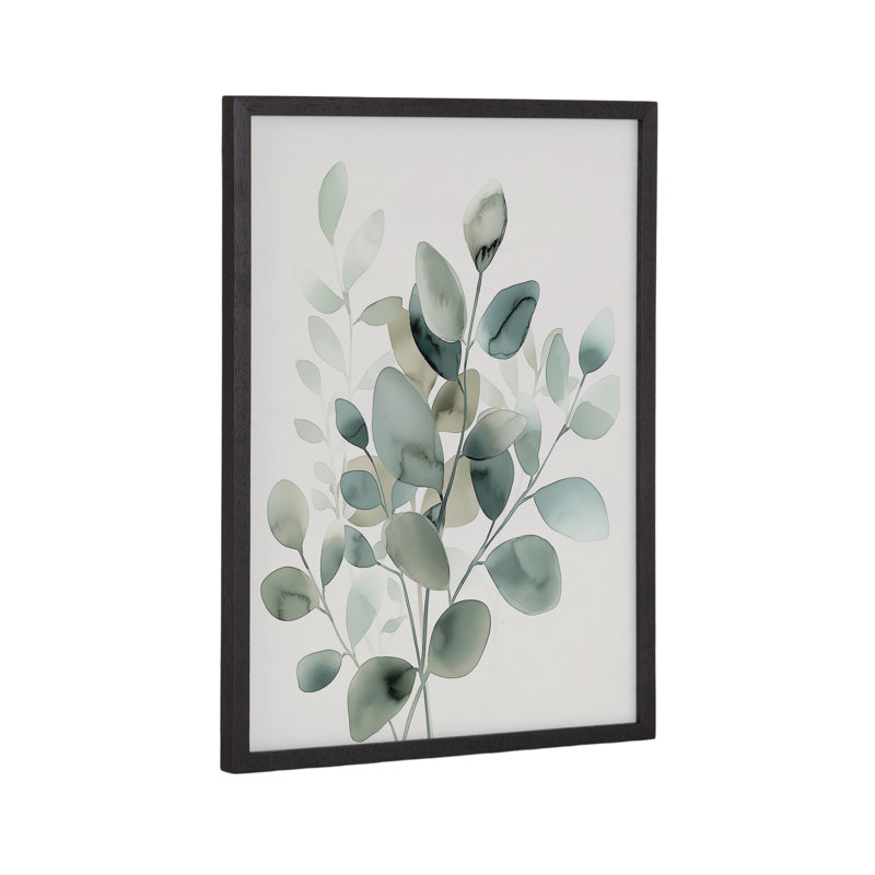 Doux eucalyptus, art mural, Cadre noir, H 12,65 po x l 16,65 po