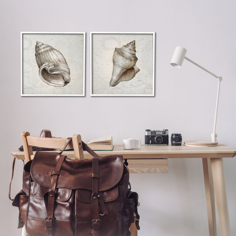 Conch, coquillages sur cartes rétro, ensemble de 2 giclées encadrées, conception par Conrad Knutsen, H 17 po x l 34 po