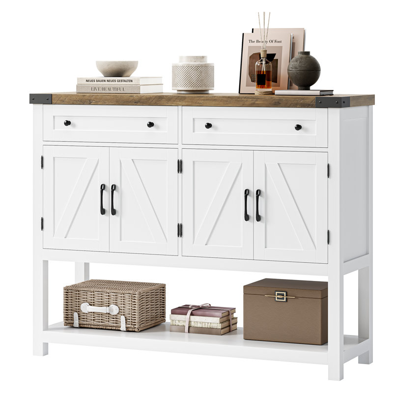 Darius 47.2" W Console Table with 2 Drawers and 2 Double-Door Cabinet, White