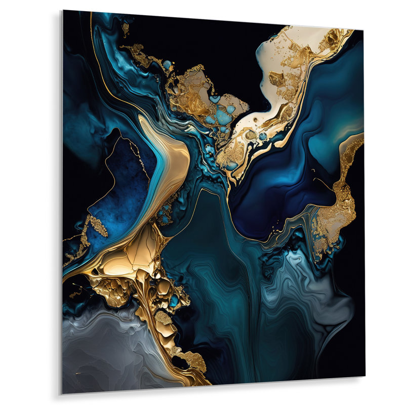 Géode abstraite marbre bleu IV - décoration murale abstraite en métal marbre, H 40 po x l 30 po