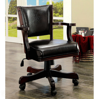 Leatherette Arm Chair With Casters In Cherry And Espresso