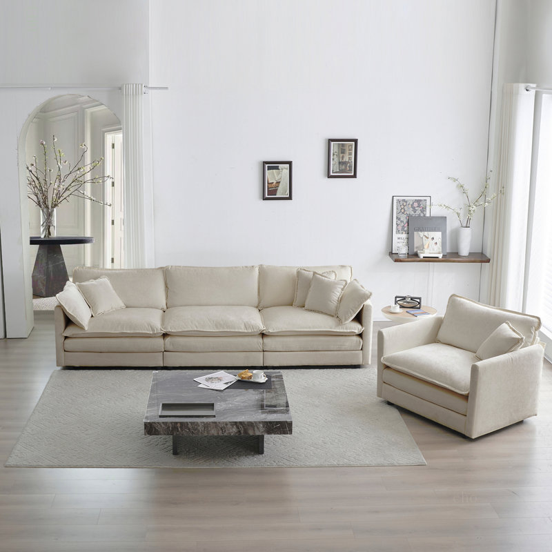 Ensemble de canapé modulaire 2 pièces, ensemble de canapés modulaires de salon, canapé à assise profonde pour salon, 1 + 3 places en chenille