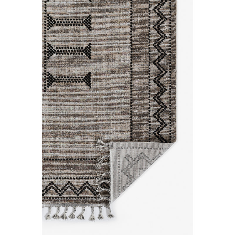 Black and Beige Synthetic Flat Woven Rectangular Rug