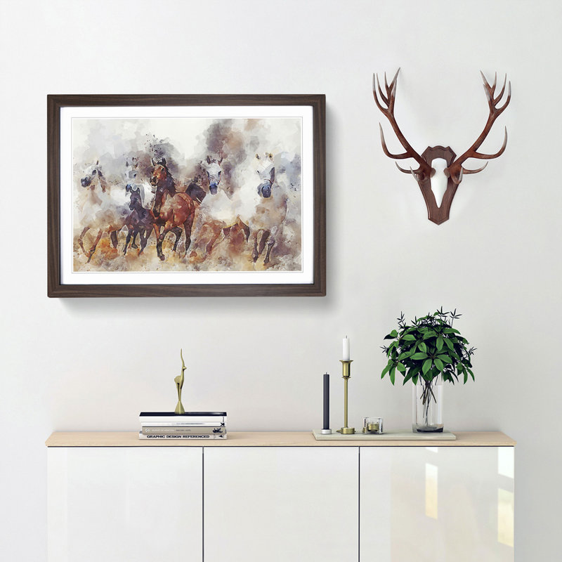 Galloping Horses in Abstract - Framed Print, Walnut Framed, 48cm H x 65cm W x 2cm D