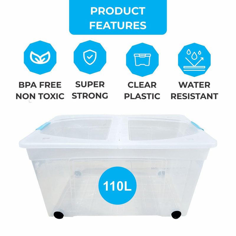 Ivy Bronx 2 X 110 Litre Extra Large Plastic Storage Boxes With Clip ...