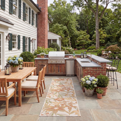 Aramantha Floral Power Loomed Indoor/Outdoor Area Rug in Beige/Green/Orange
