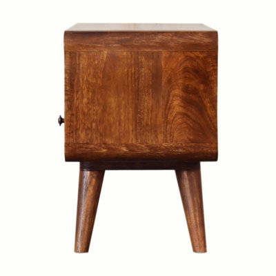 Exquisite Solid Wood Curved Media Unit with Dual Drawers for Stylish Living