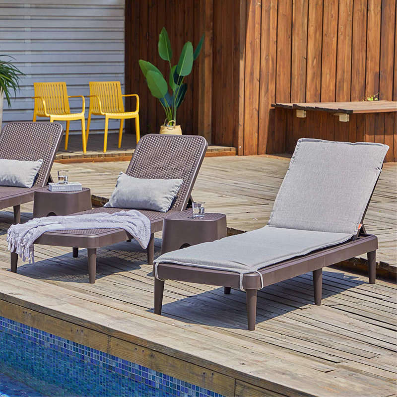 Luman Resin All Weather Reclining Chaise Lounge with Cushion