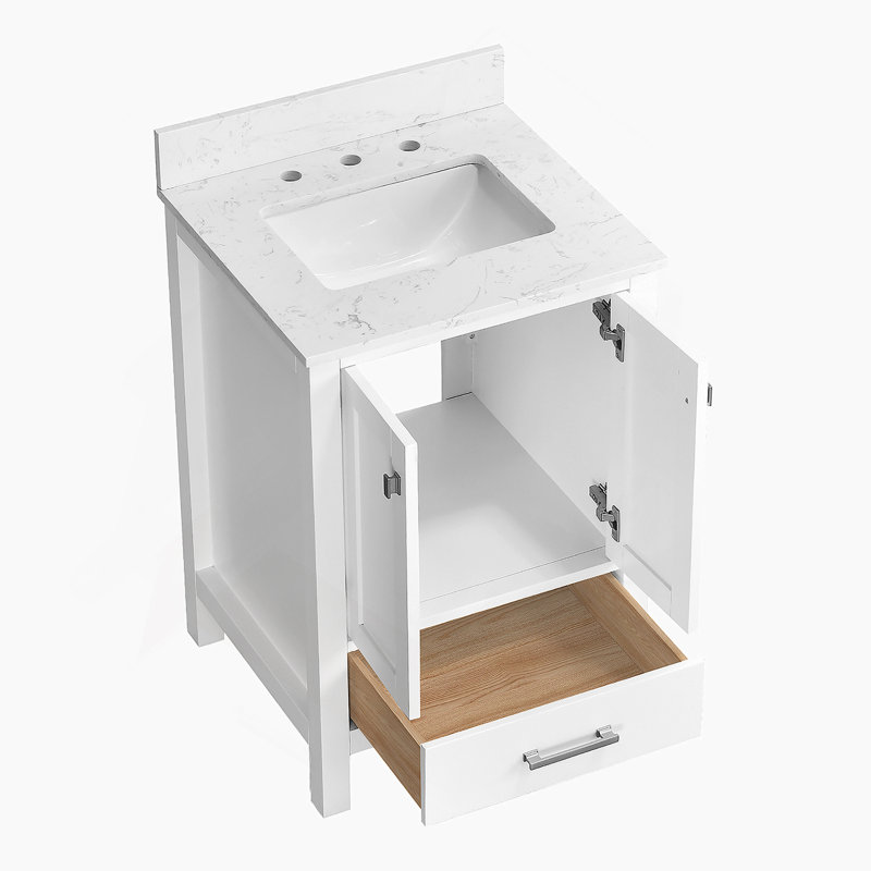 Meuble-lavabo autoportant avec cadre en bois massif 24 po, comptoir de meuble-lavabo autoportant avec lavabo 24 po