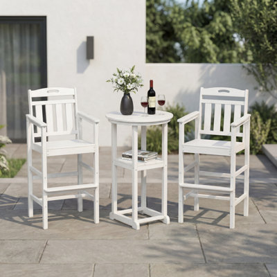 Ensemble de bar d'extérieur en PEHD 3 pièces avec table et chaises
