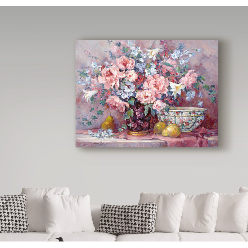 «Pears and Posies», reproduction de peinture acrylique sur toile tendue, H 14 po x l 19 po x P 2 po