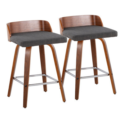 Tabouret de comptoir de style Mid-Century moderne de 26 po avec pivot en bois de noyer et gris anthracite Maya par Lumisource - ensemble de 2