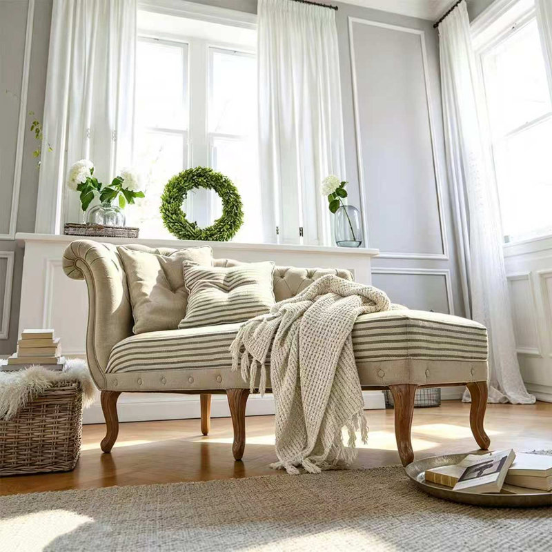 Fauteuil en acajou 70,87 po de style américain avec rayures horizontales bleues