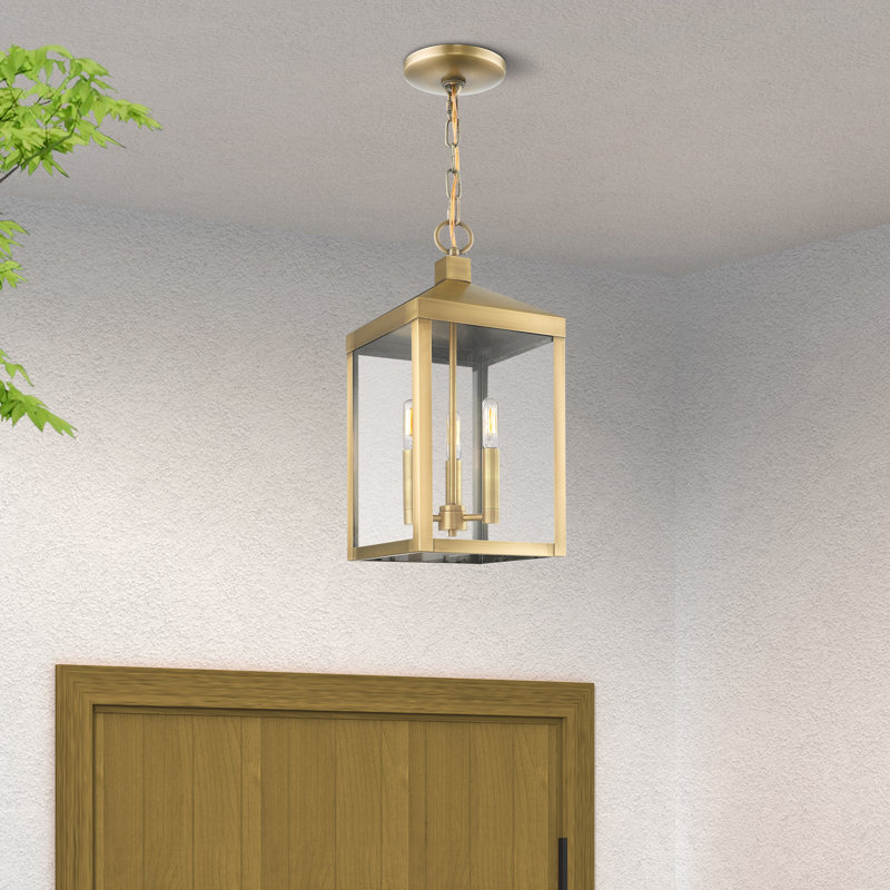 Lanterne suspendue d'extérieur à 3 lumières Inniss, Laiton antique, H 18,5 po x l 8,25 po x P 8,25 po