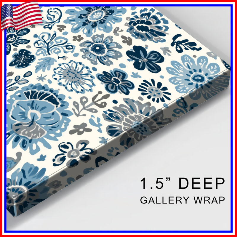 Toile tendue à motif floral bleu en plusieurs tailles, 20 x 24 pouces