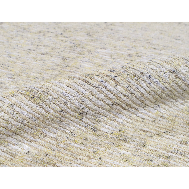 Tapis jaune et naturel noué à la main de haute qualité, Rectangle 8 pi 10 po x 11 pi 11 po