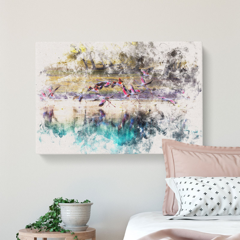 Flamingos Taking Flight - Wrapped Canvas, 35cm H x 50cm W x 3cm D