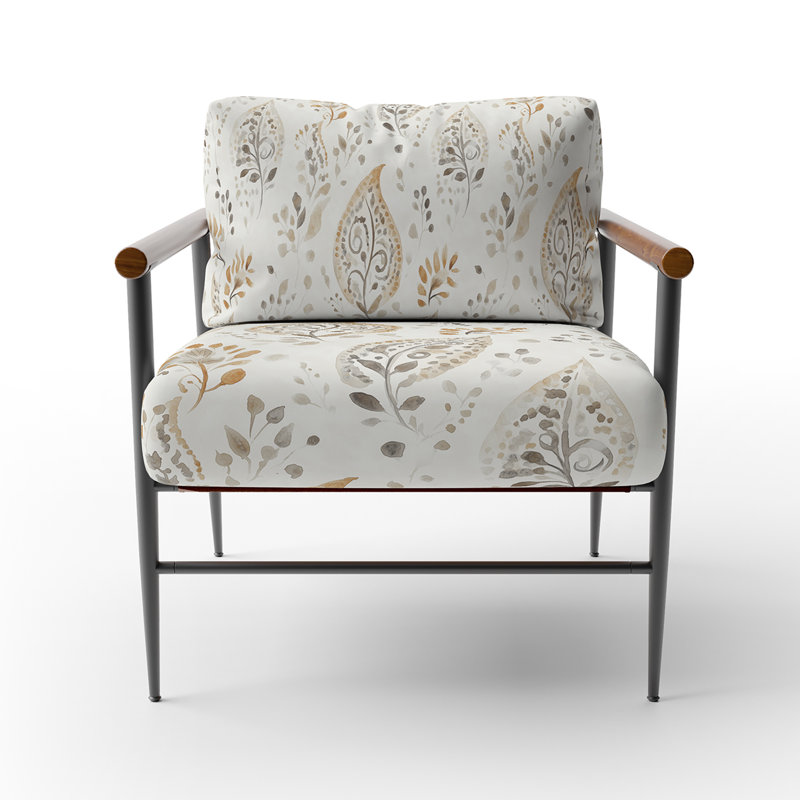 Fauteuil d'appoint moderne - Fauteuil en velours à motif cachemire, Bras ronds bruns