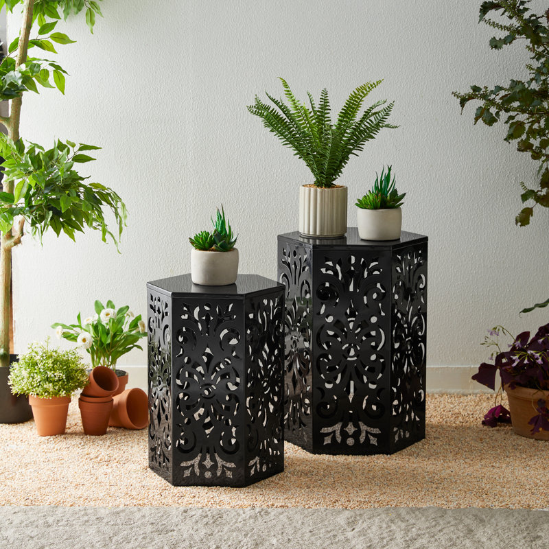 Loiret Metal Accent Stool or Planter Stand or Accent Table, Black