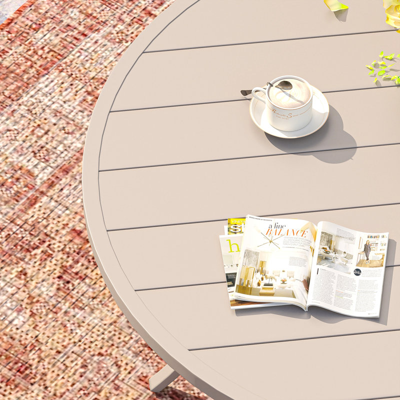 53" Patio Roud Metal Dining Table, Cream